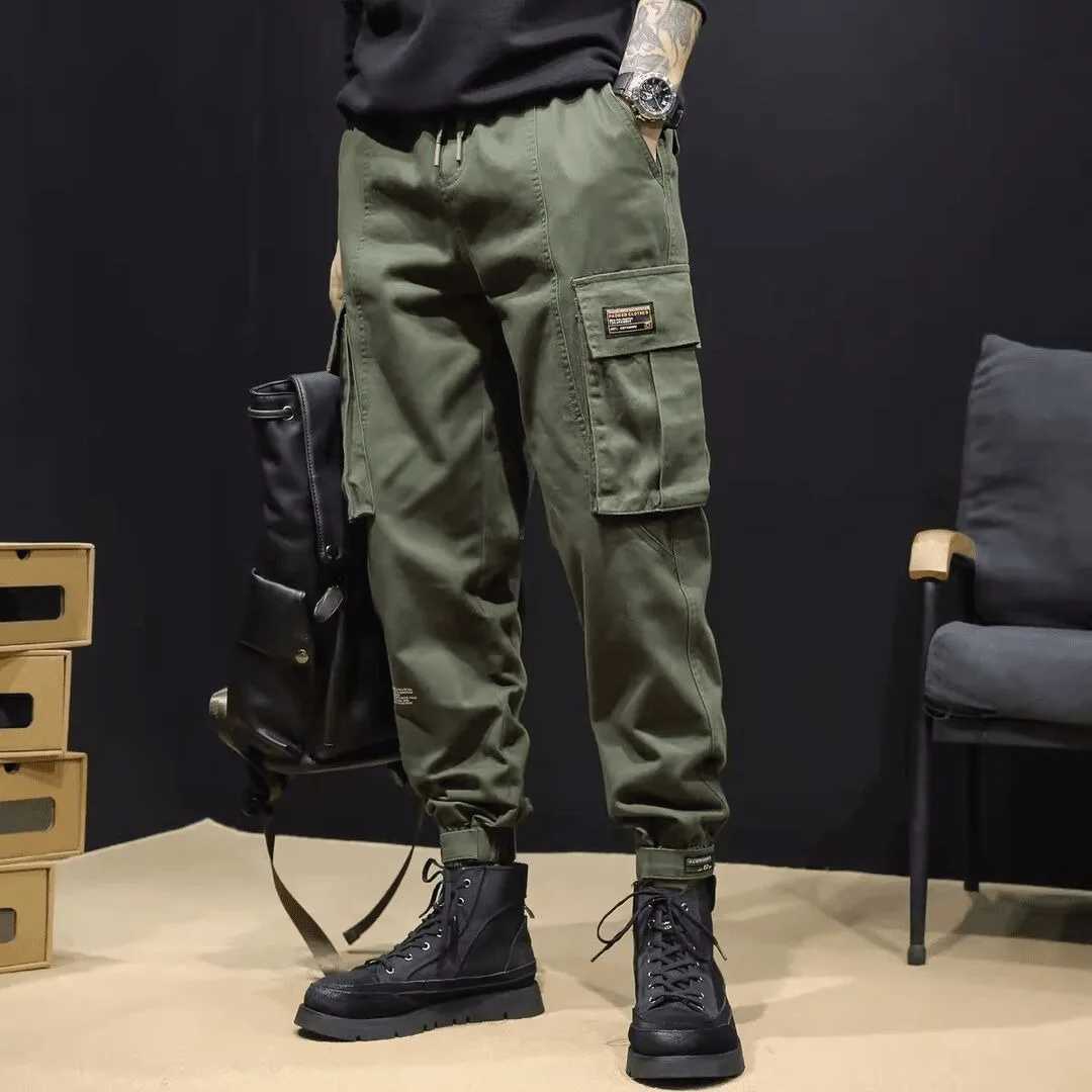 2024 black cargo pants mens drawstring ankle length 9 pieces Trouser streetwear fashion cotton pants mens casual work pants new W241009