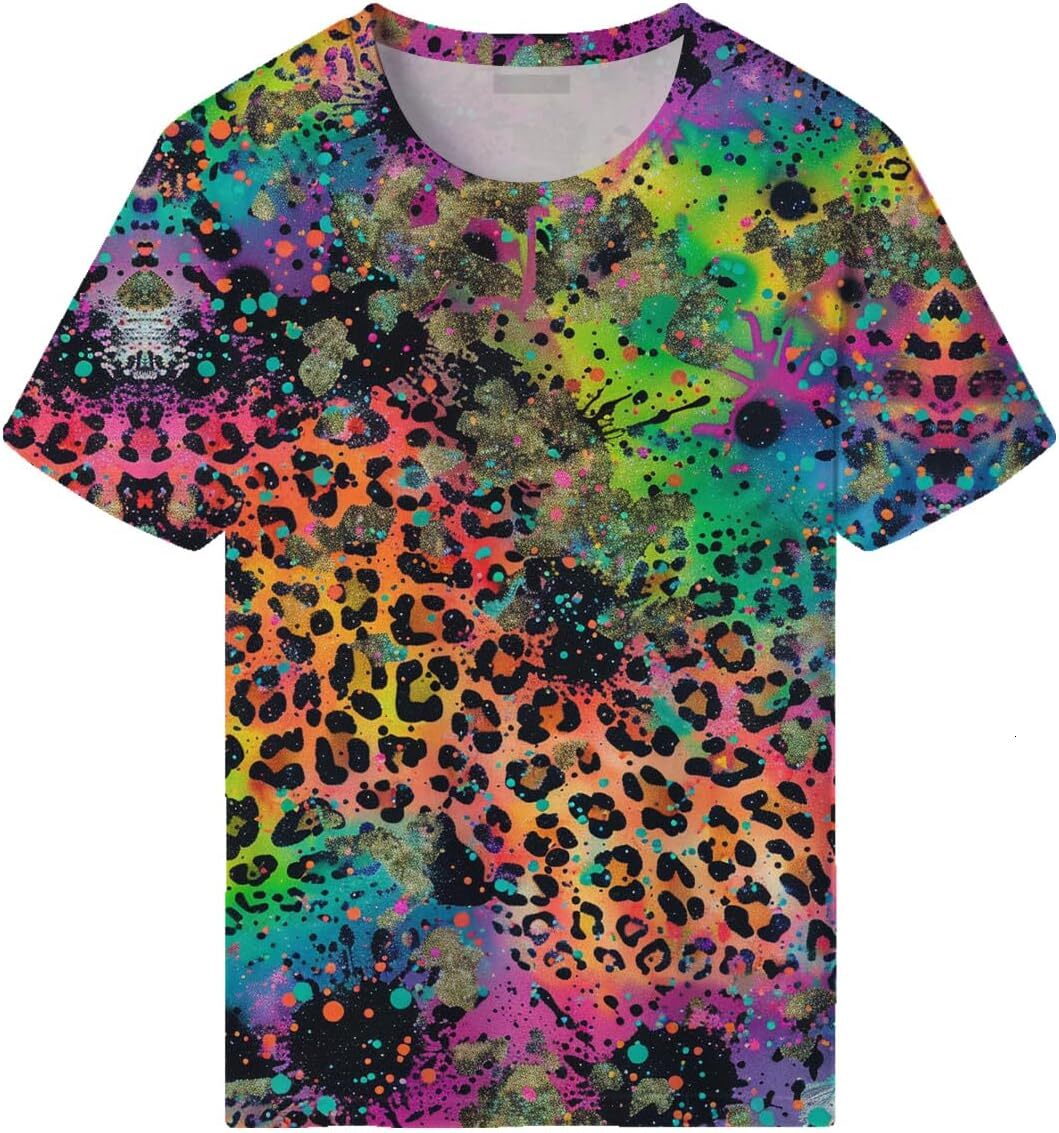 Mens T shirt Men's Leopard Print T-Shirts Novelity Colorful Stripes Summer Short Sleeve Tee Top graphic tee Casual tops summer cool