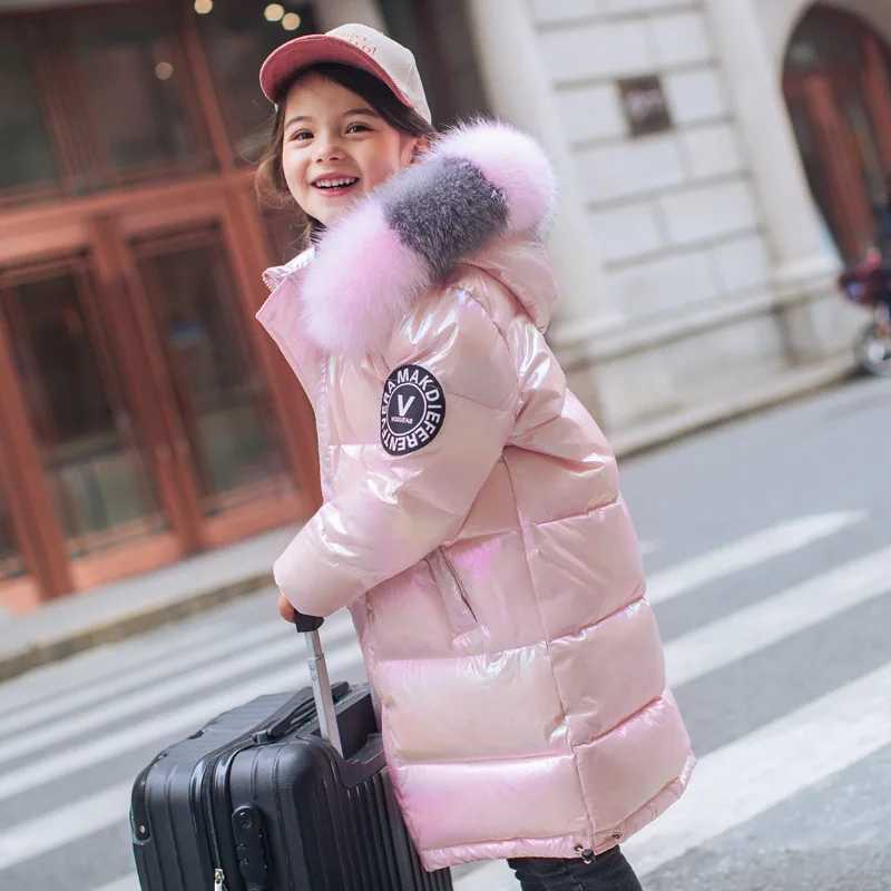 Down Coat Keep Warm Winter Jacket For Girls Fashion Waterproof Shiny Hooded Children Outerwear Clothing 5-14 Years Teenage Kids Parka H241123