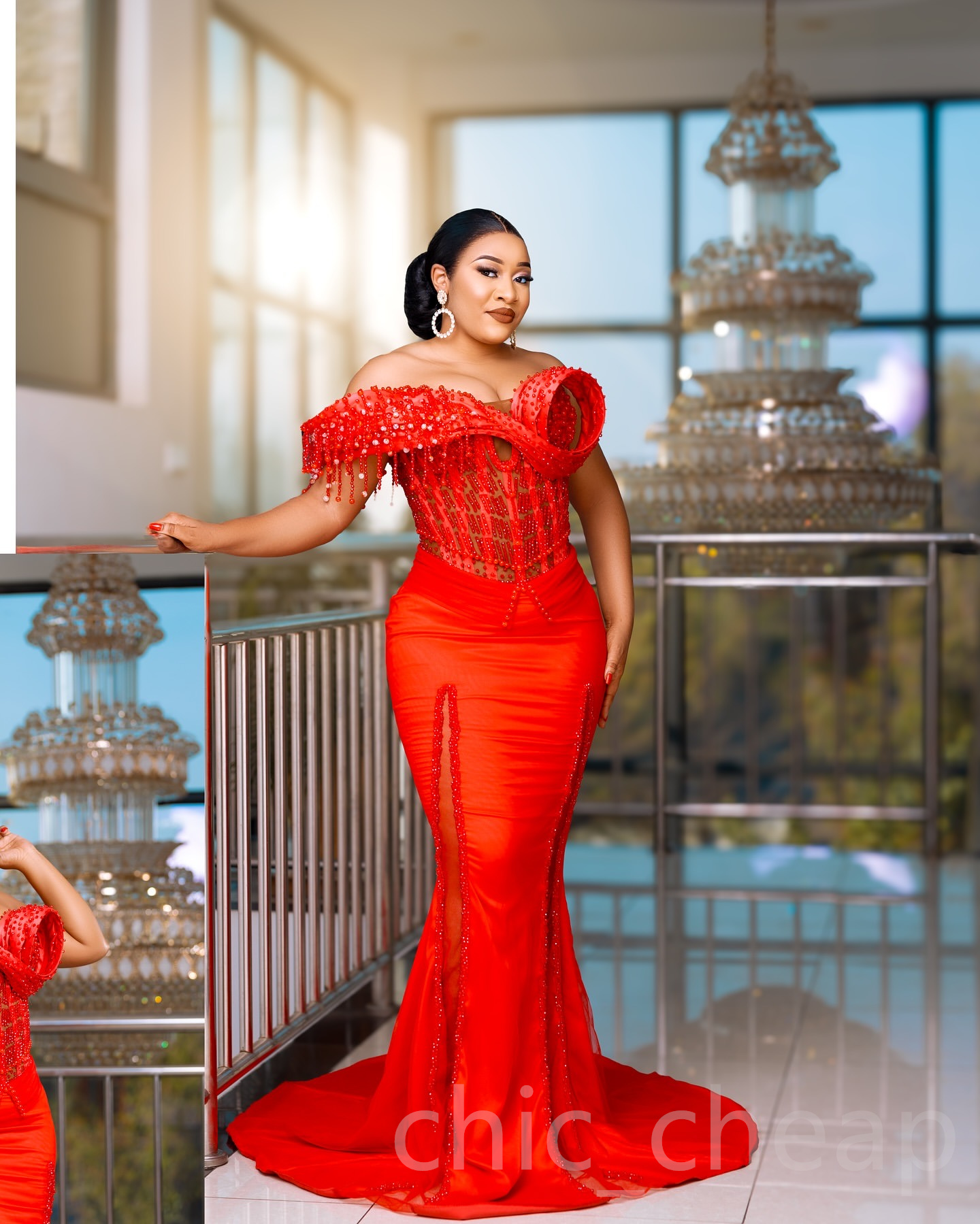 Aso Ebi 2024 Red Mermaid Prom Dresses Beaded Tassels Satin Evening Formal Party Second Reception Birthday Gowns Dress For Special Occasions