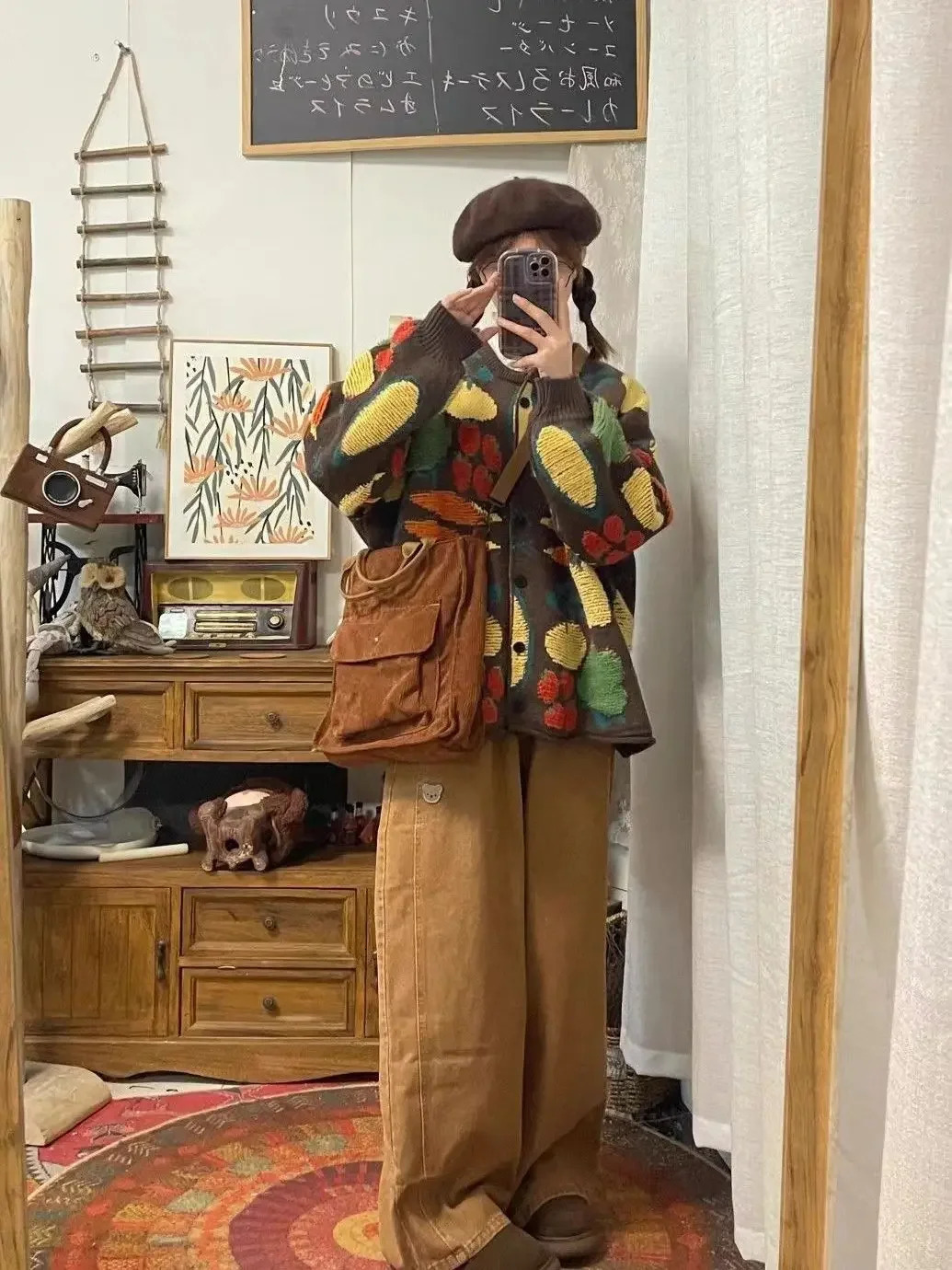 Heavy industrial jacquard sweater womens clothing spring and summer style lazy retro loose casual knitted cardigan top 241007