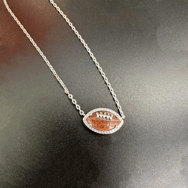 European and American Fashion Trend Rugby Football Irregular Geometric Sandstone Fish Bone Necklace 241009