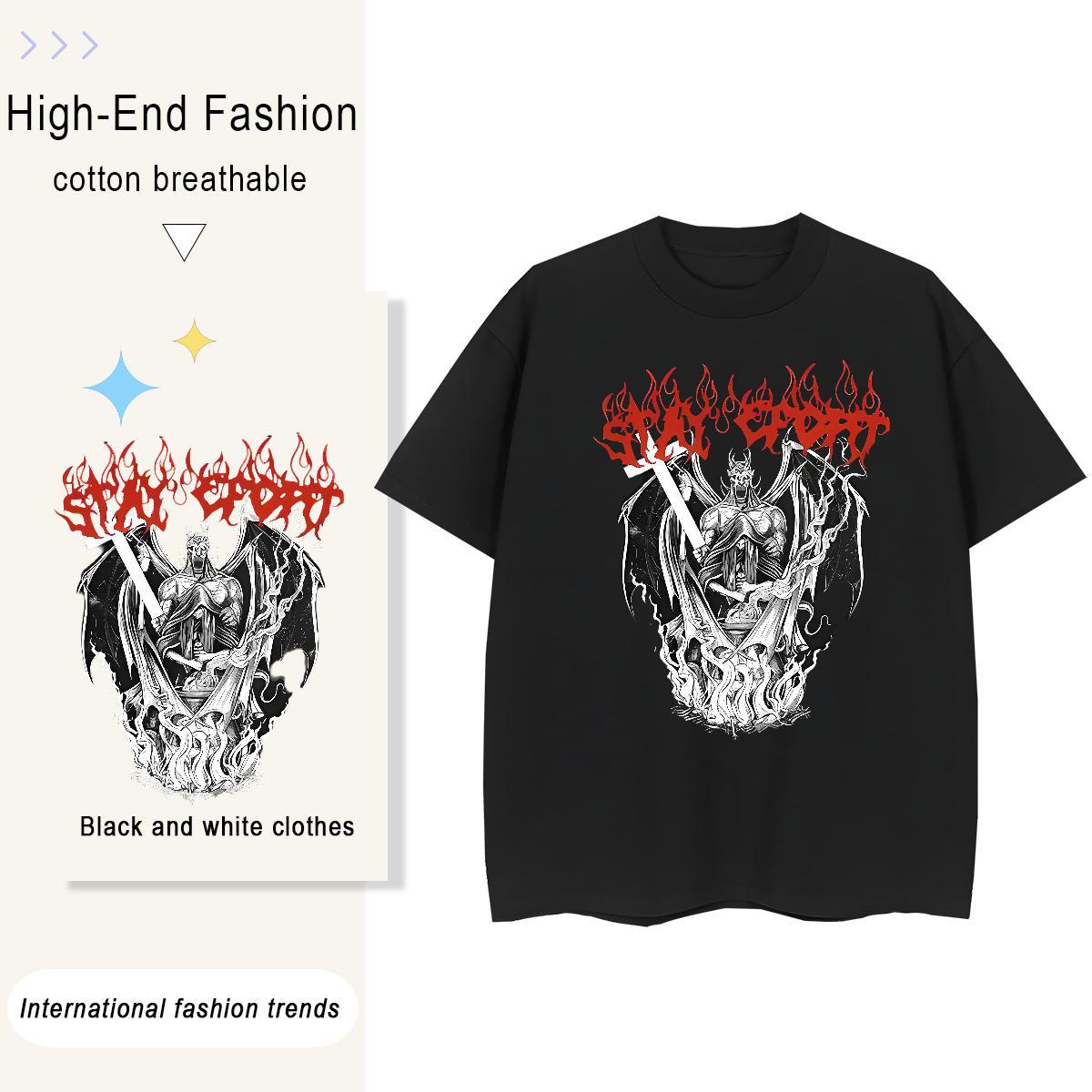 Fashion Casual T-Shirts 230g Cotton Breathable Crew Neck Daily Wear skull Women Tees Loose Custom Print Plus Size Clothes Shirt