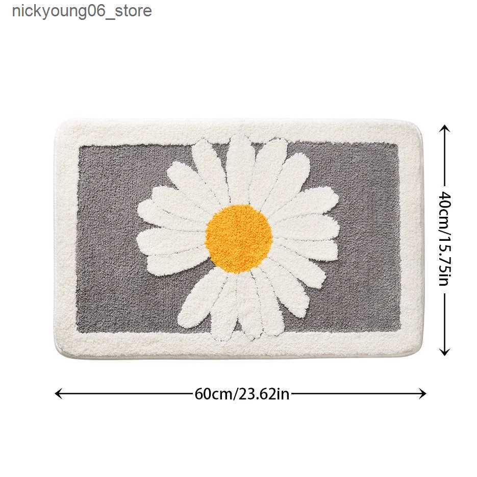 Non-Slip Bath Mats 40*60cm Bath Mat Cute Blue Daisy Slip-resistant Rug Bath Absorbent Entrance Bathroom carpet Toilet Floor Bath Shower Foot Mat L2409
