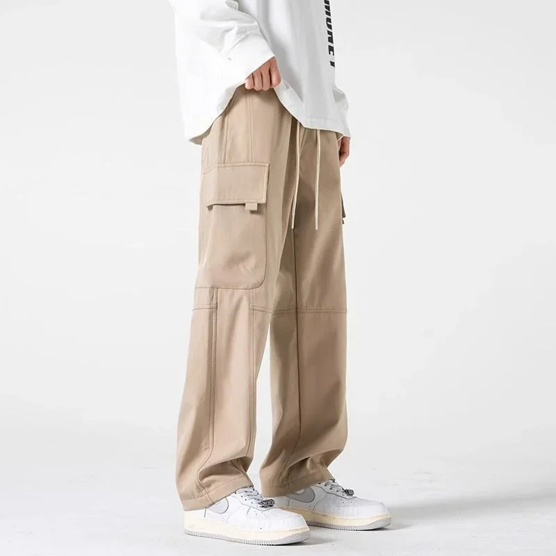 Autumn vintage classic mens cargo pants multi pocket handle wide leg straight pants Y2K bag tactical Pantalones Hombre 241007