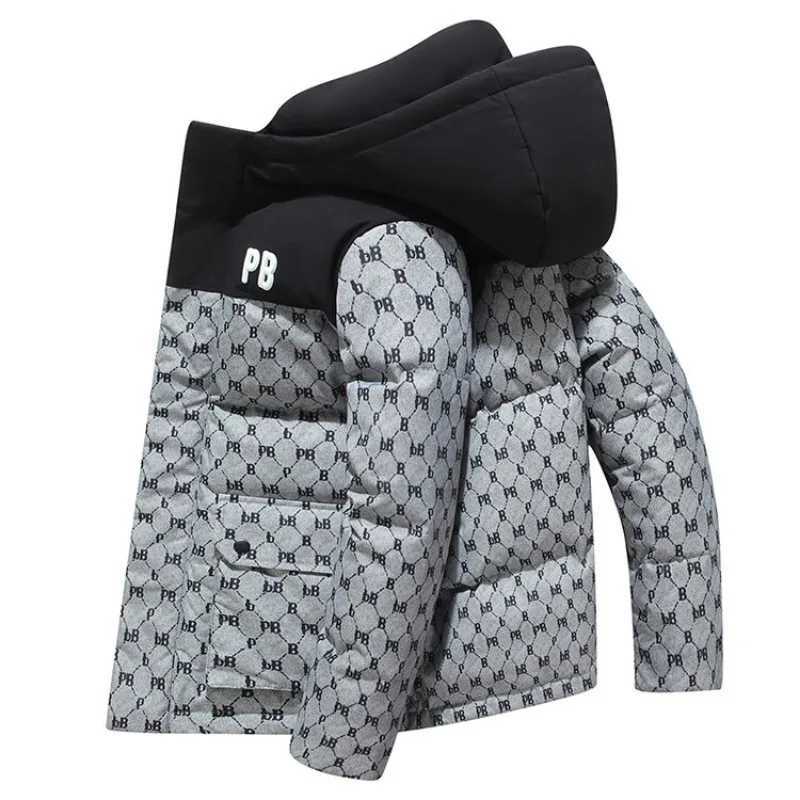 Men's Down Parkas Mens winter hoodie thick coat white duck warm print fashionable casual windproof mens jacket Y241009NY6O