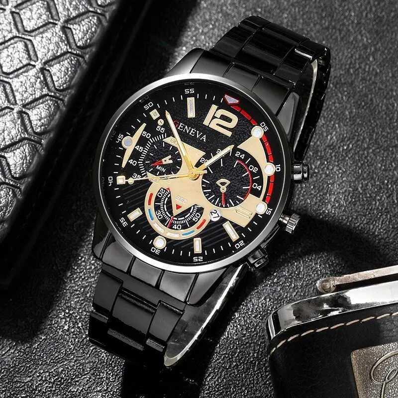 Mens Sports Watches Fashion Business Calendar Quartz Wristwatch Luxury Black Stainless Steel Casual Male Clock Relogio MasculinoX241010