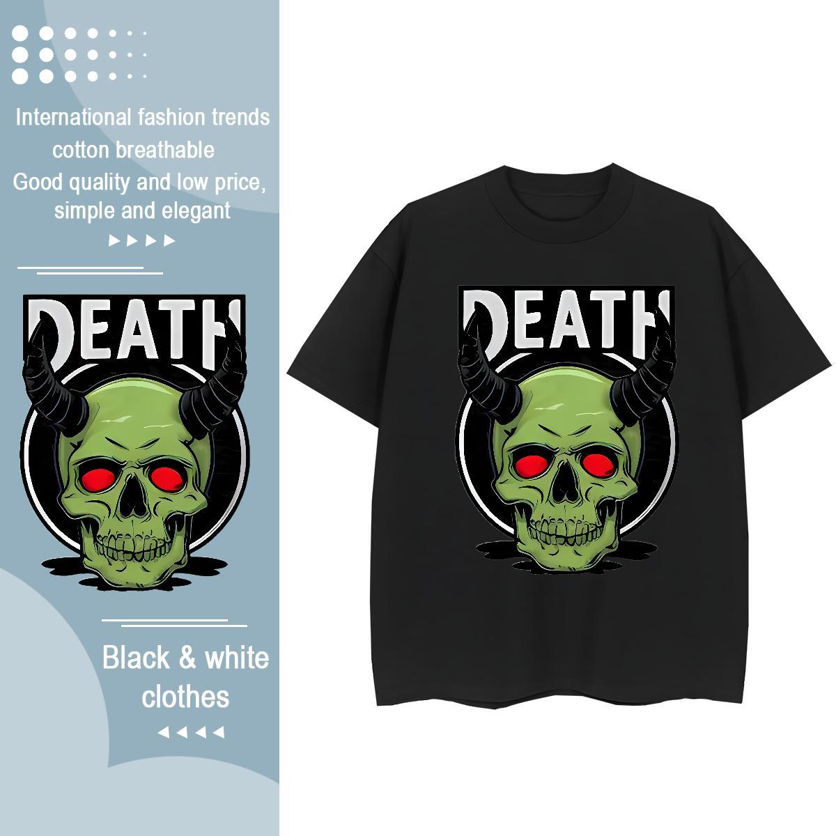 Fashion New T-Shirts 230g 100% Cotton Breathable Crew Neck Beach skull Woman Tshirt Female Plus Size Cartoon Top Shirts