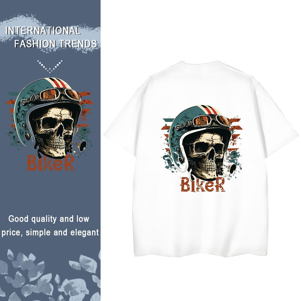Custom T shirt 230g 100% Cotton Short Sleeve O-Neck Daily Wear skull Women Tees Loose Cartoon Print Top Tees
