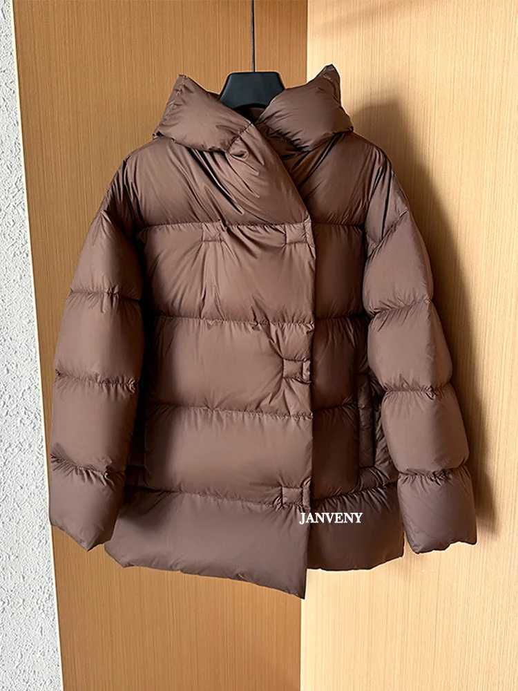 Men's Down Parkas Janveny 2024 New Winter 90% White Duck Down Jacket Womens Short Sleeve Super Large Cap Inflatable Jacket Loose Thick Windproof 
