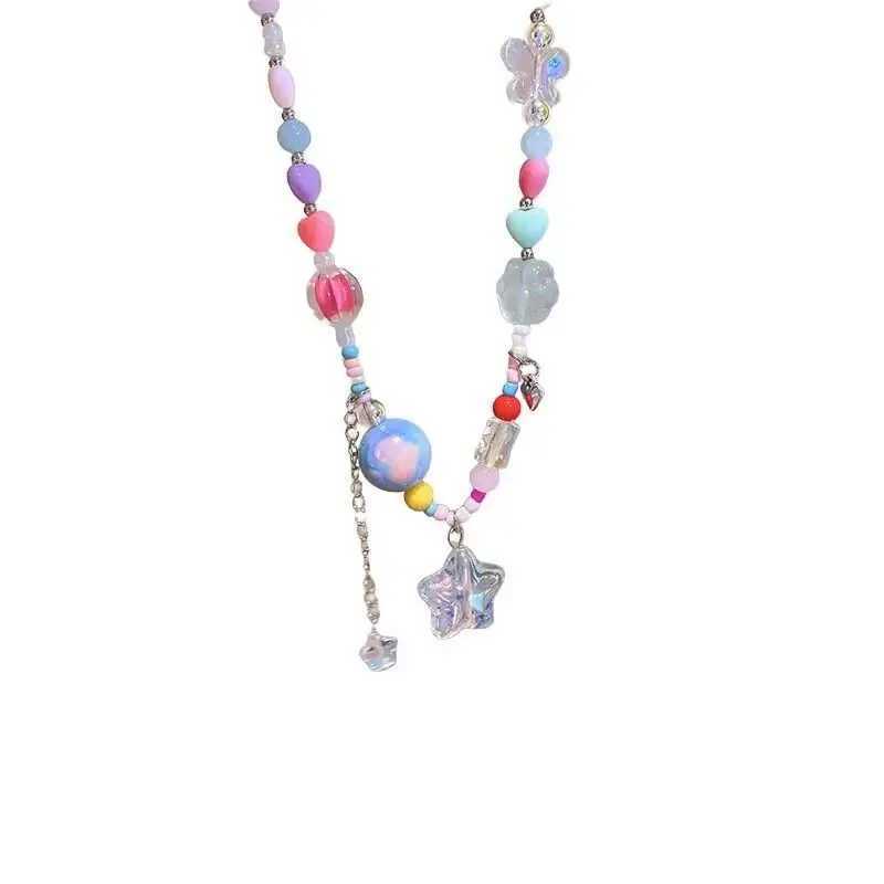 Pendant Necklaces Boho Candy Star Beaded Chain Necklace - Colorful Y2K Vacationcessories H241010