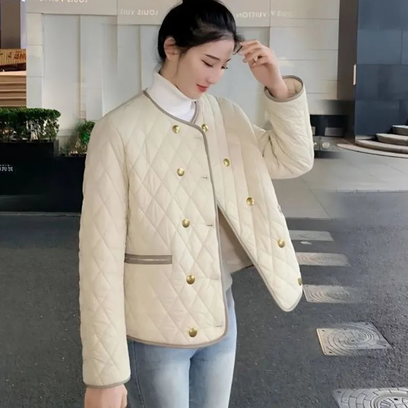 Autumn Winter Quilted Jacket Women Parka Long Sleeve Singlebreasted Chic Short Cotton Coat Clothing Trends Outerwear Warm 240930