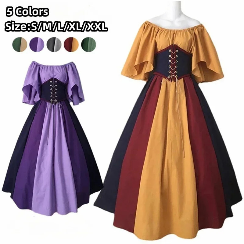 Medieval womens Halloween corset Gothic Renaissance dress plus size flame sleeves ballroom cosplay costume 241007