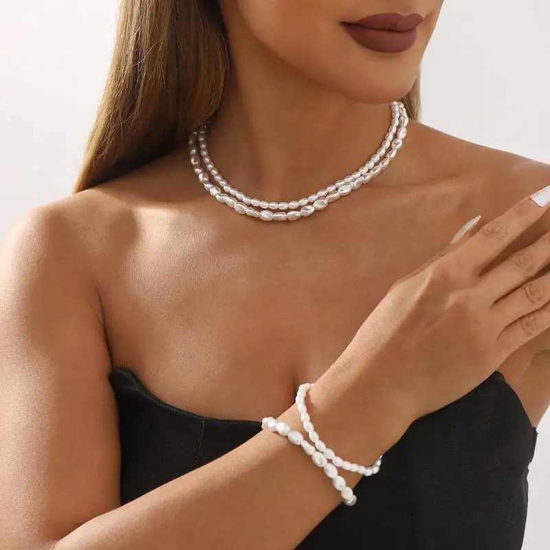 Simple Baroque Imitation Pearl Necklace for Women Men Elegant Handmade Beaded Chain Choker Necklace Wedding Party JewelryX241009