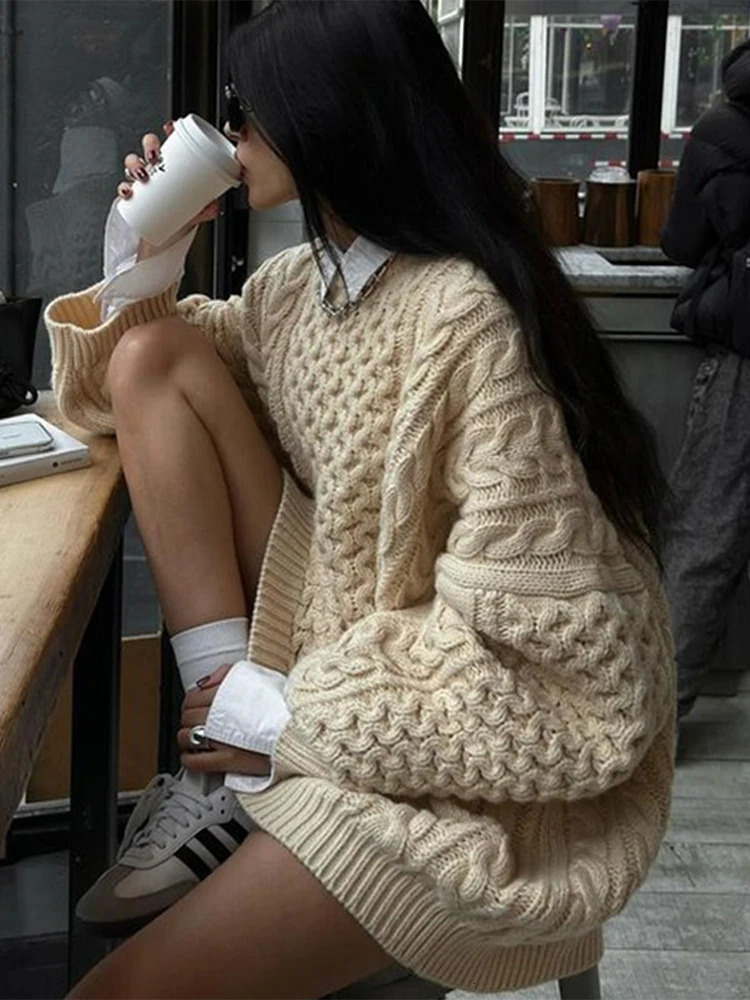 Oversize Knit Pullover Women Casual Loose Round Neck Solid Long Sleeves Sweater Female 2024 Autumn Winter Lazy Knitwear Lady 241010