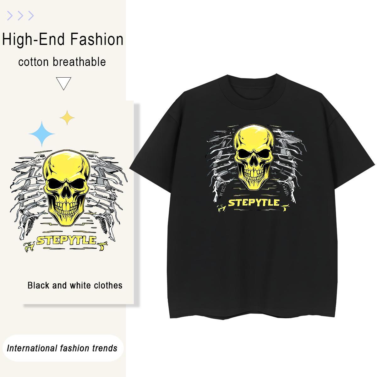 Fashion T-Shirts 230g 100% Cotton Breathable Soft Hip Hop skull Woman Tshirt Female DIY Anime Clothes