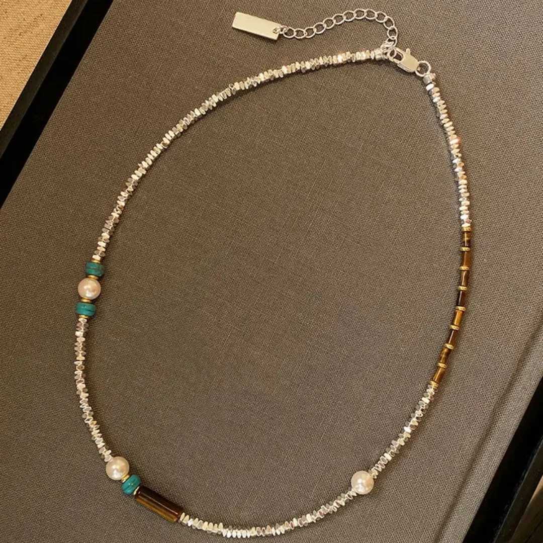 Natural stone pearl beads silver plated necklace female light luxury niche collarbone necklace accessoriesX241010