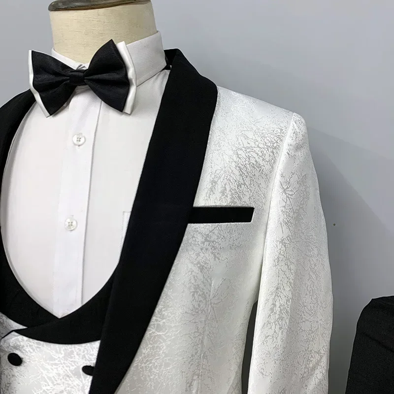 Floral Wedding Tuxedos For Men Suits Slim Fit Shawl Lapel Best Man Suit Jacket With Pants Vest 3 Pcs Groom Fashion Costume 2024