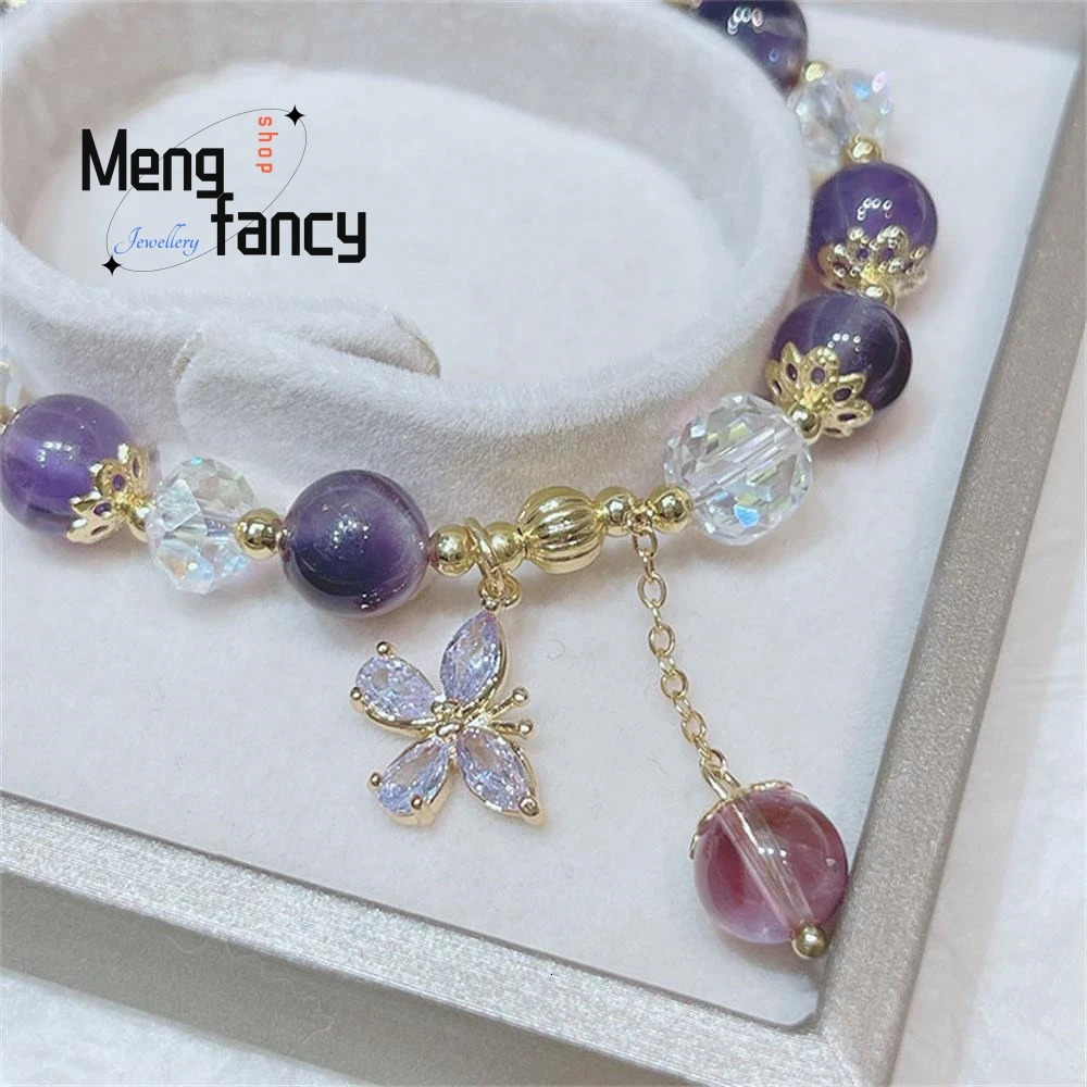 Natural Amethyst Bracelet Female Temperament Butterfly String Fashion Students Girlfriends Hand Exquisite Fashion Jewelry 240925