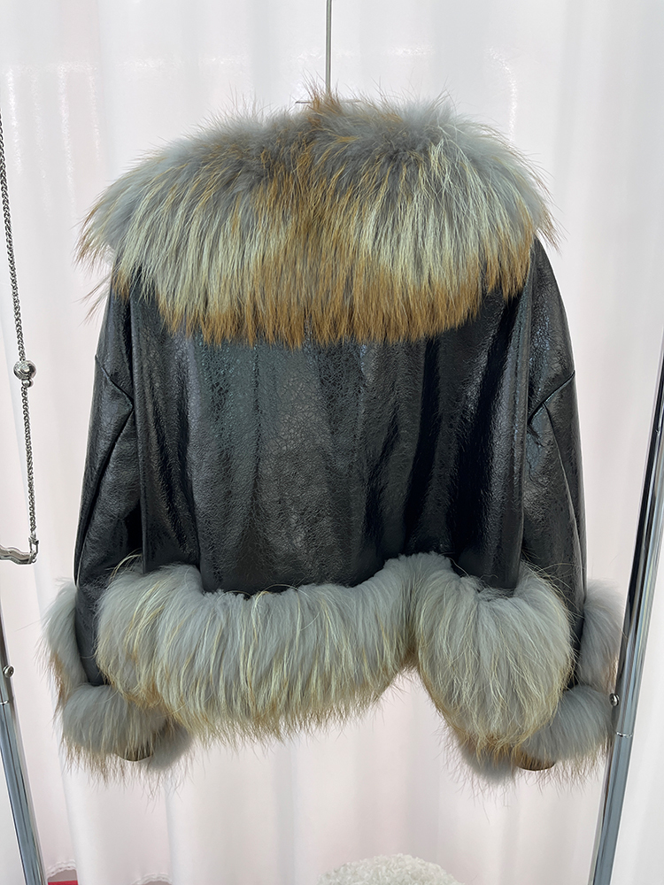2024 New Winter Natural Raccoon Fur Collar Women's Genuine Sheepskin Leather Jacket Outerwear Female Coat