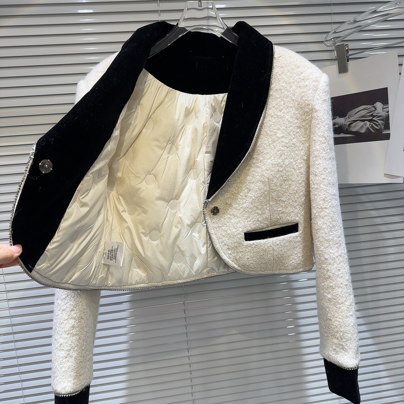 PREPOMP Winter Rhie Button Dias Collar White Duck Down Er Woolen Jackat Short Skirt Two Piece Set Outfits Gp125