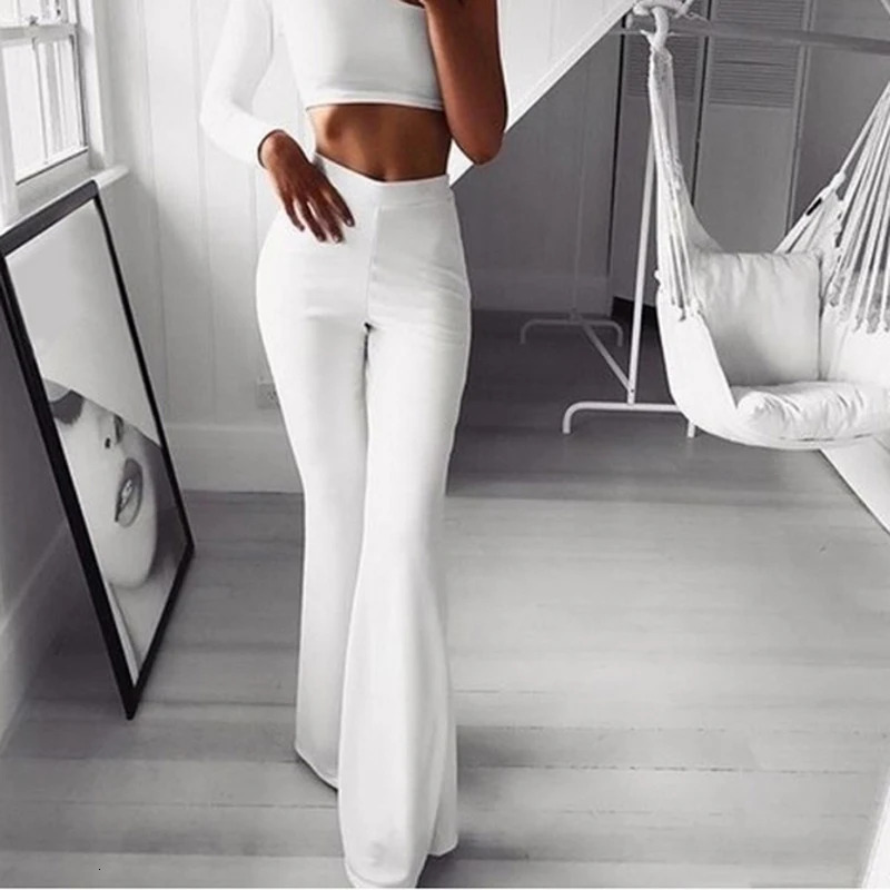 Spring Autumn Elegant Female Womens Palazzo Flared Wide Legs Pants High Waist Office Ladies Solid Career Long Trousers 240924