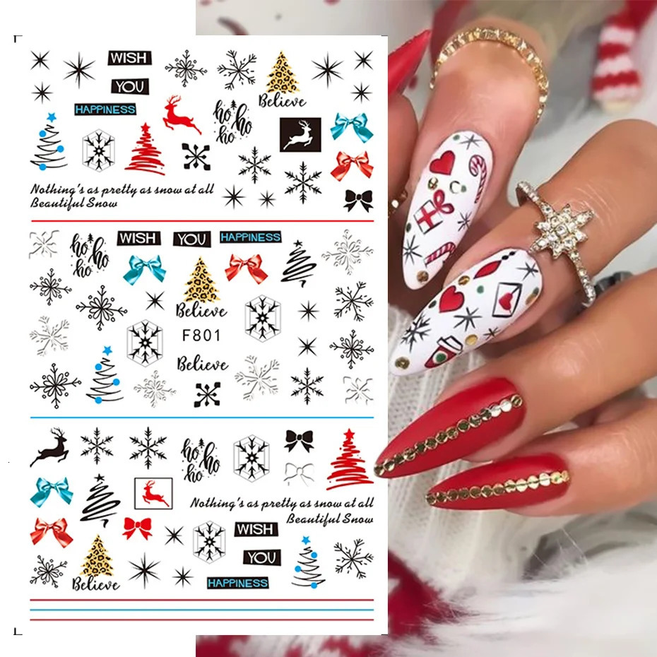 Winter Christmas nail stickers snowflakes magpies birds 3D sliders leaves Halloween Year decoration techniques trend foil 241008