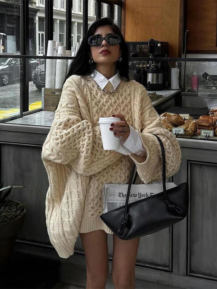Women Overtised Loose Solid Long Sleeve Knit Cardigan Elegant O Neck Short Sweaters 2024 Autumn Lady High Streetwear