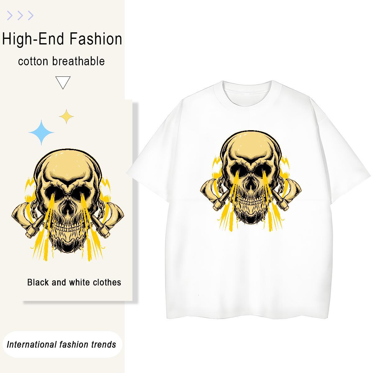 Stylist T-Shirts 100% Cotton 230g Breathable Crew Neck High Street Hip Hop skull Couples T Shirts Loose Anime Oversized Tshirts