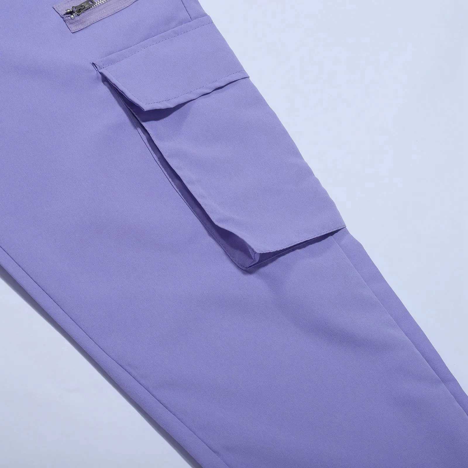 Jogger casual sports zipper decorative cargo pants with waist drawstring mens plus size woven solid color zipper cargo pants W241009