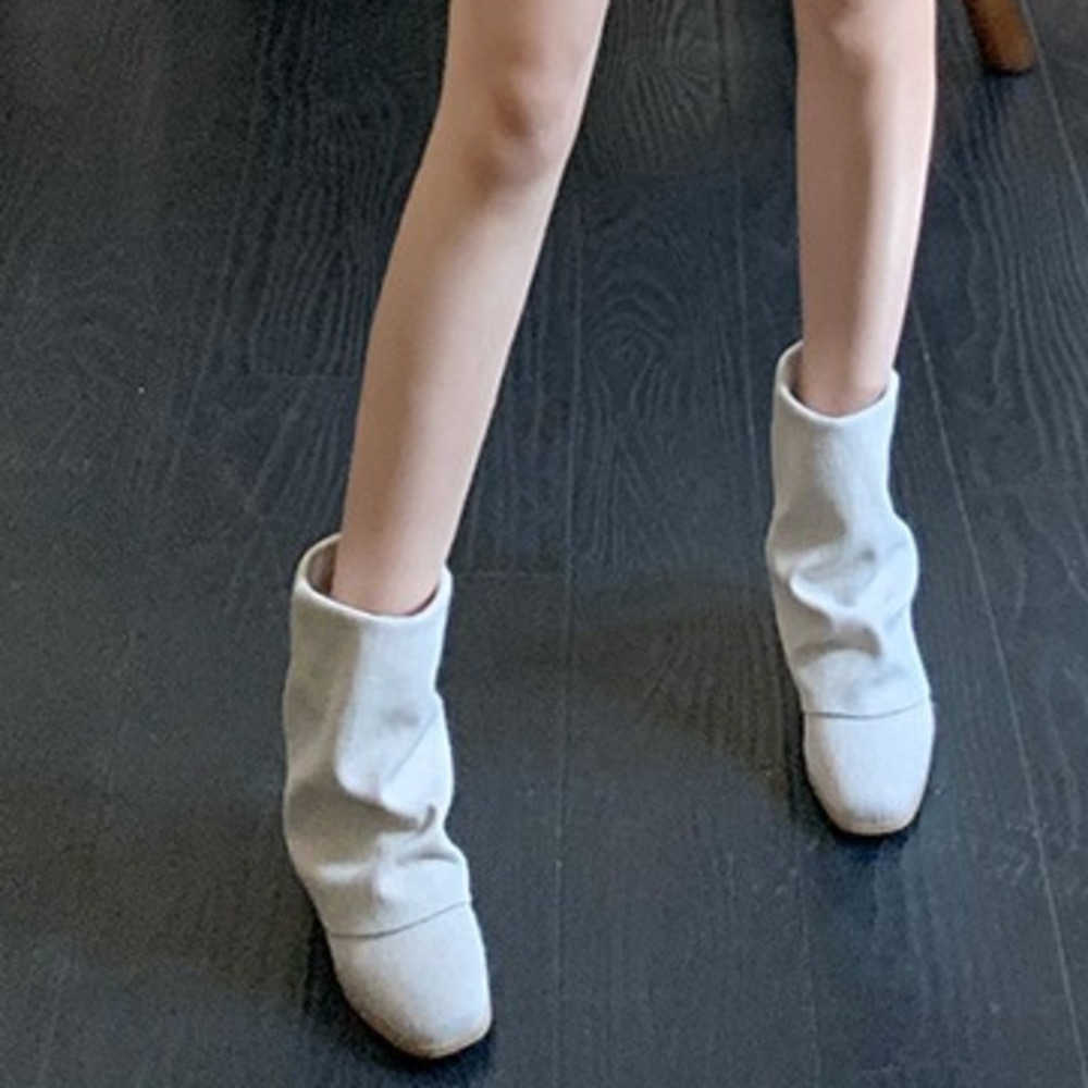 Autumn Square Fashion Sock Boots Toe Thick Heel Tube Ankle Boots Western Short Boots Womens Pile Boots Women Shoes Winter 240826