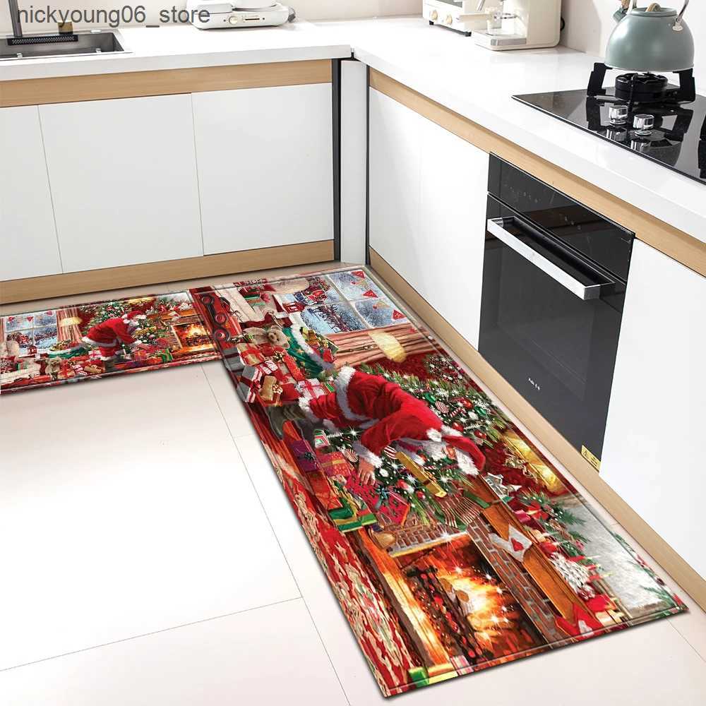 Non-Slip Bath Mats Christmas Kitchen Rug Entrance Doormat Living Room Bedroom Decor Carpet House Hallway Floor Balcony Bath Door Non-Slip Foot Mat L24