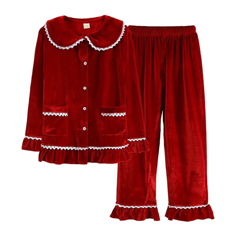 Adult Christmas Velvet Costume Red Green Family Match Christmas Lounge Sleepwear 241007