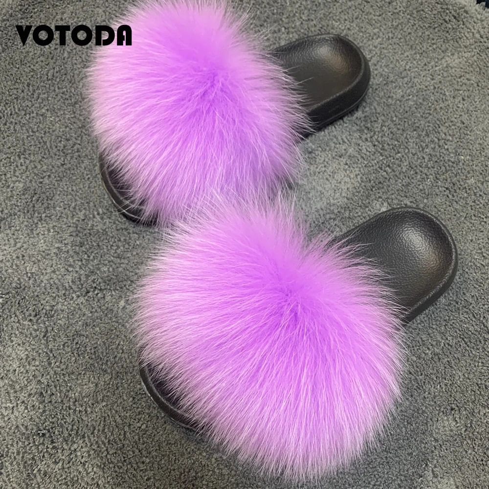 Summer Women Fur Slippers Fluffy Raccoon Fur Slides Furry Fox Fur Sandals Wholesale Cute Flat Home Shoes Flip-Flop Dropship 240927