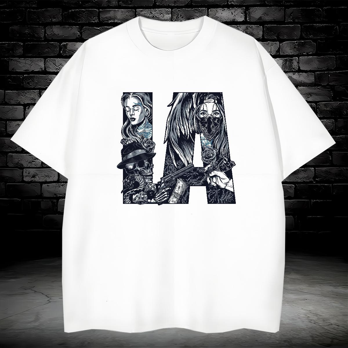 Loose T Shirts Men 100% Cotton 230g skull Street Casual DIY Printed Short Sleeve O-Neck Mens Tshirts New Tee Shirt