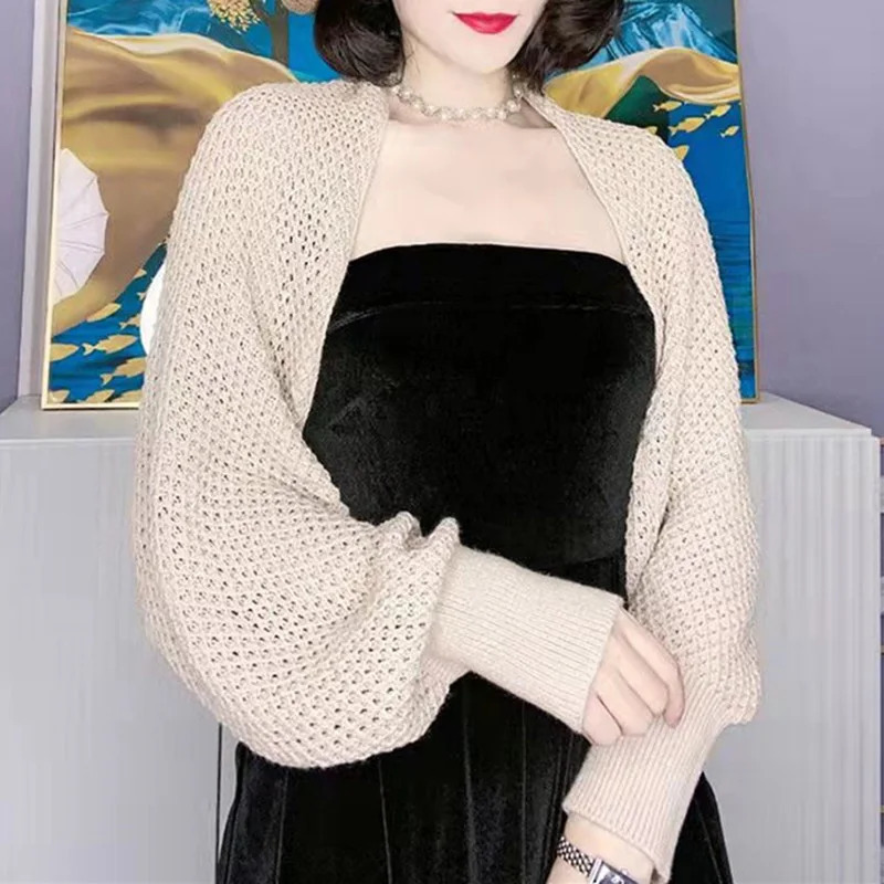 Sunscreen Crop Knit Cardigan Women Korean Style Solid Color Thin Coat Woman Simple Long Sleeve Smock Top Ladies 241007