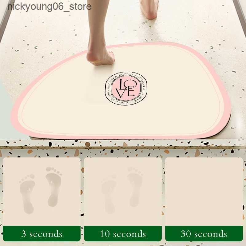 Non-Slip Bath Mats U Shape Pink Diotomite Floor Bath Mat Absorbent Bathroom Carpet Anti-Slip Foot Mats Quick Dry Shower Toilet Rug Doormat Washable L2