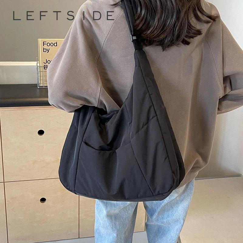 LEFTSIDE Fashion Womens Soft Cloth Shoulder Bag Solid Color Student Spring Y2K Casual Style Large Handbag Cross Body Bag 241008