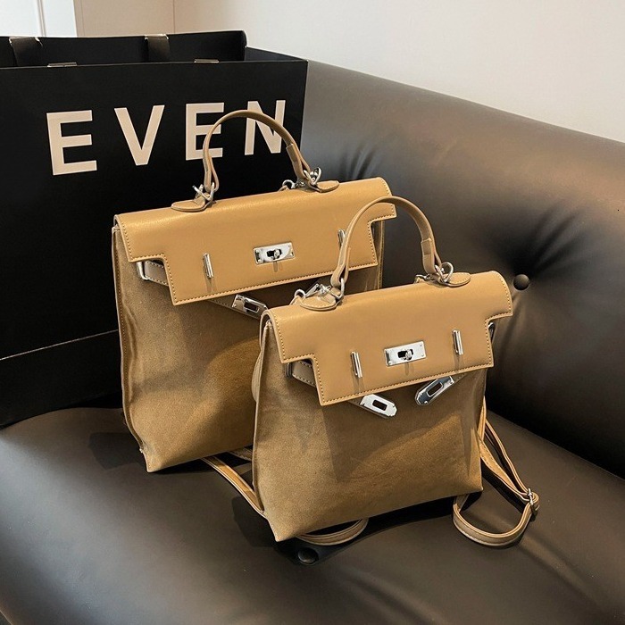 Handheld Commuting For Women 2025 New Trendy Korean Backpack Niche Large Capacity Frosted Leather Kelly Designer Bag