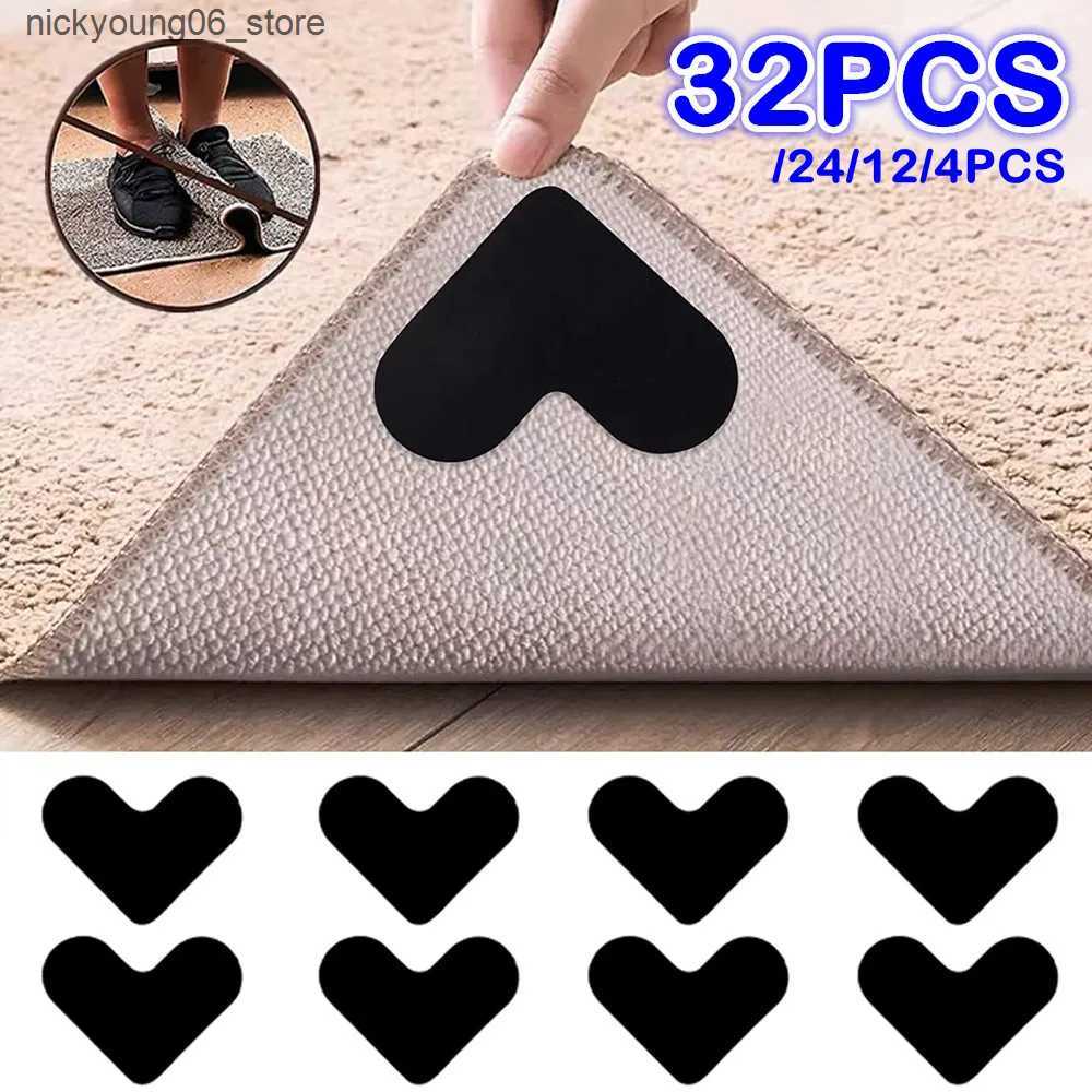 Non-Slip Bath Mats 4/12/24/32PCS Heart Shape Rug Gripper Double Sided Non-Slip Rug Pads Sticker Washable and Reusable Rugs Corner Tape L240910
