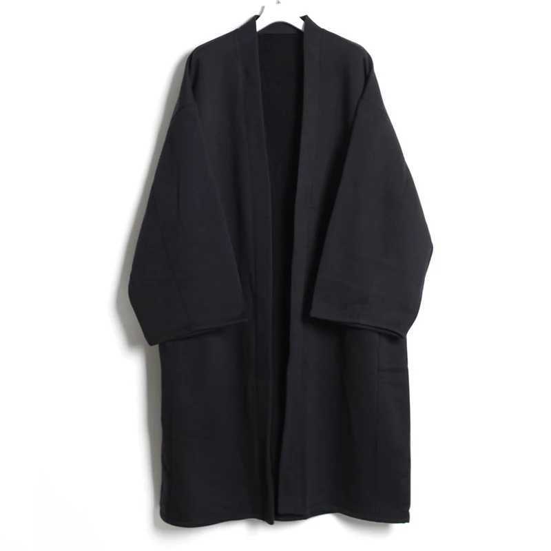 Autumn and winter mens woollen coat fashion mens casual cardigan button less long coat loose large size coat LX241010