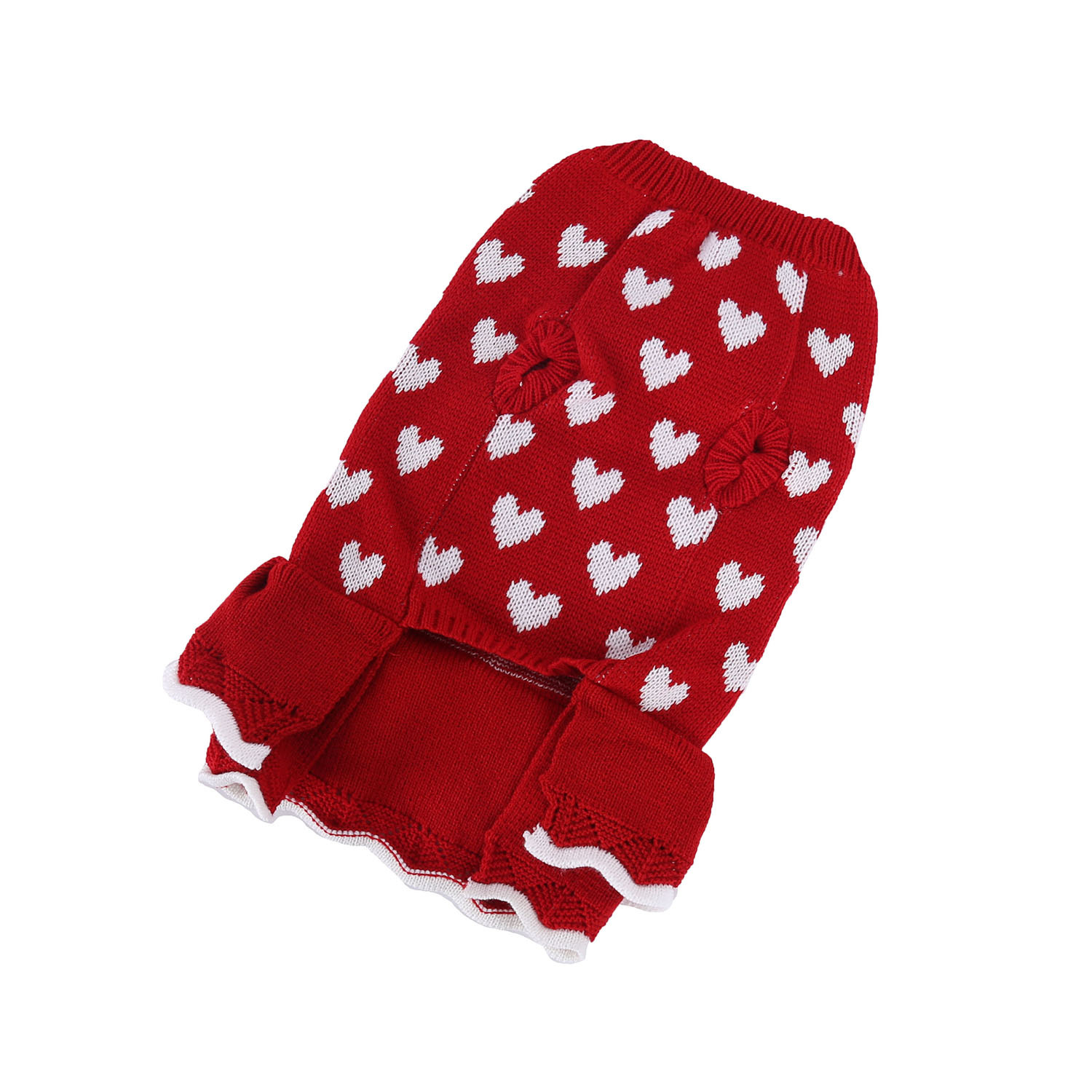 Dog Knitted Sweater Dress Heart Puppy Sweater Warm Soft Pet Holiday Clothes for Small Cats and Dogs