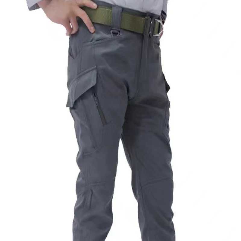 Mens soft shell elastic camping hiking climbing outdoor sports hiking spring and autumn cargo tactical fast drying pants W241009
