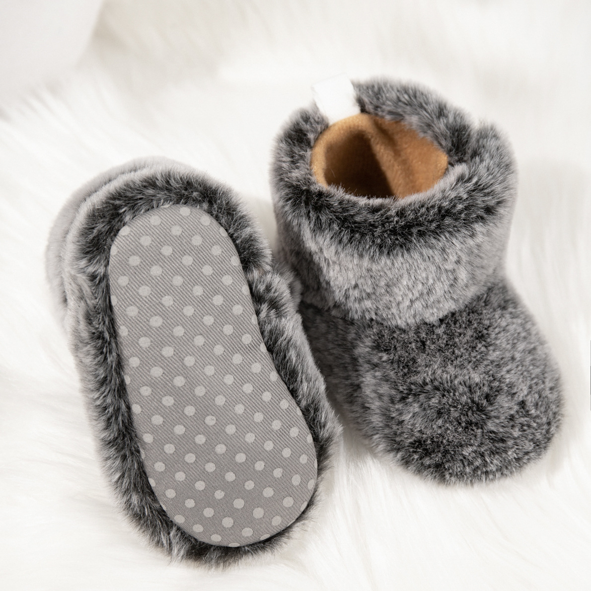 Baby Booties Newborn Infant Boy Girl Non-Slip Soft Sole Crib Shoes Happysteps Toddler Plush Fluff Winter Warm Prewalker Boots