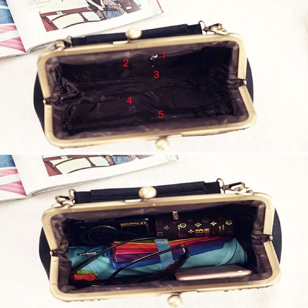 Women Wedding Vintage Pu Handbag - Kiss Lock Antique Minimalist Purse