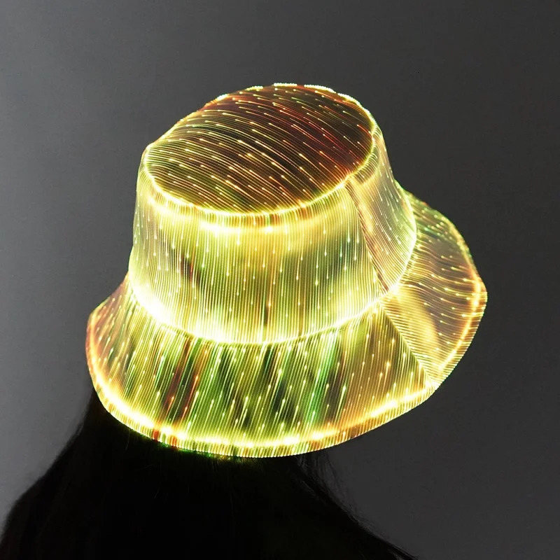 mens and womens fiber optic fabric bucket hat Y2K street color LED intelligent luminous night club 241009