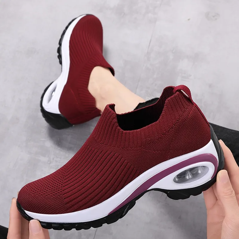 Women Summer New Breathable Fly Weave Mesh High Elastic Soc Casual Cloth Shoes Red