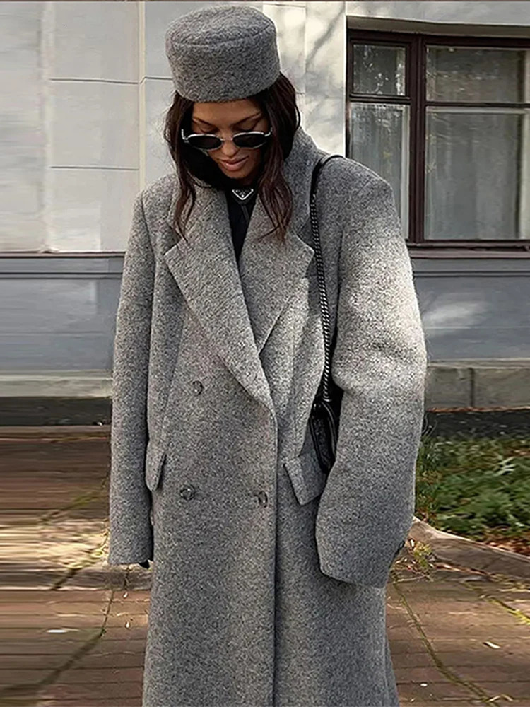 Elegant faux fur long coat for women long sleeved with loose collar and wool womens Maxi coat autumn and winter Gary womens jacket 241007