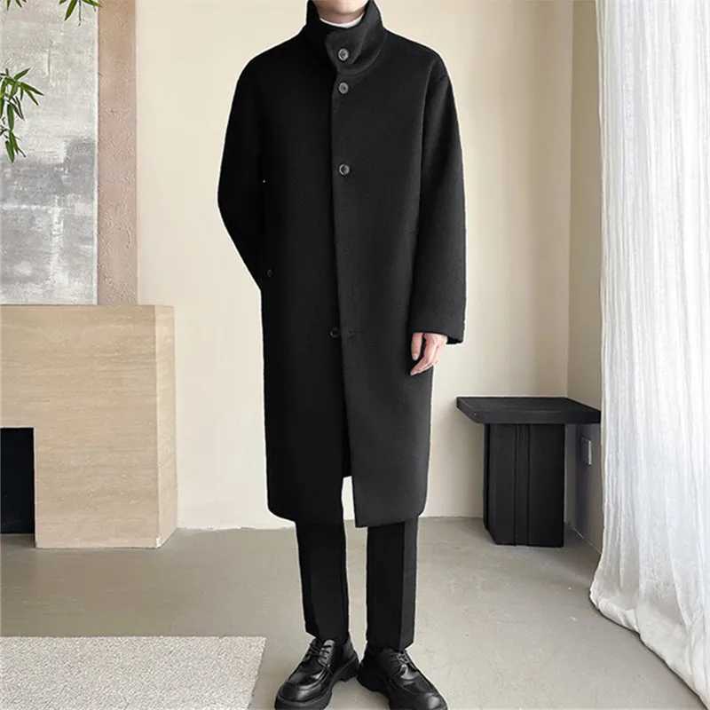 Autumn Winter Male Wool Blend Coats Fashion Long Business Casual Woolen Outwear Men Turn Down Collar Trench Coat Winbreaker Man LX241010