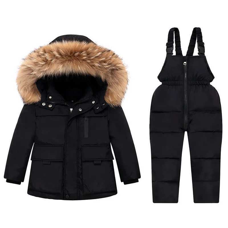 Down Coat Boy Baby Overalls Winter Warm Down Jacket jumpsuit s Parka Hooded Coat Snow toddler girl Clothes Clothing Set infant overcoat H241010
